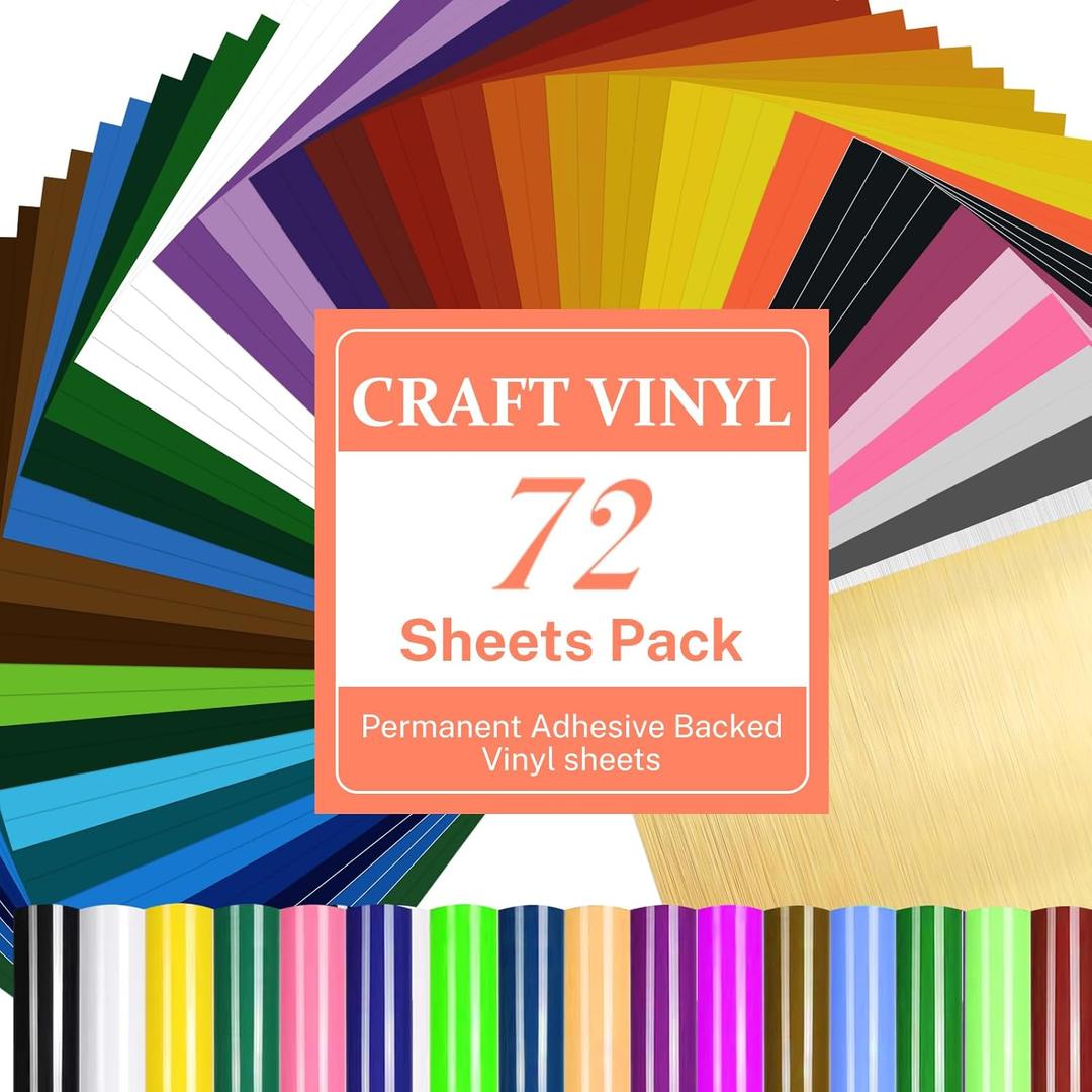 Permanent Adhesive Vinyl for Cutting Machine,72 Sheets 8.5" x 12" Material Bundle,35 Color Self Adhesive Vinyl Designed for Cricut Joy Xtra,Suitable for Indoor,Outdoor Decor,Sticker,Car Decal