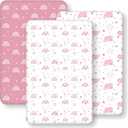 Baby Bedside Bassinet Sheets Fitted Girl, 33x20 Compatible with Baby Delight Dream On Me & Most Rectangle Bedside Sleeper Bassinet Mattresses, Super Soft Microfiber Pink Rainbow