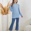 Girls Puff Sleeve Cute T Shirts Kids Fall Tops Crewneck Clothes Loose Fit 5-14Y (Blue)