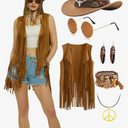 6 PC Cowgirl Western Outfits for Women Retro Cowgirl Costumes Fringe Vest Cow Girl Hat for Women Country 70s Hippie Outits XL