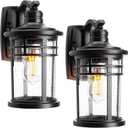 Darkaway Outdoor Porch Lights Wall Mount, Outdoor Light Fixtures Sconces Wall Lighting with Seeded Glass Waterproof Exterior Lights for Patio Yard House Hallway Doorway Garage(2 Pack, Black)
