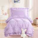 HOMBYS 4 Pieces Purple Princess Toddler Bedding Set for Girls Kids, Ultra Soft Pinch Pleat Comforter Set with Ruffles for All Season