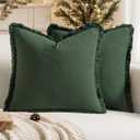 MIULEE Throw Pillow Covers Boho Farmhouse 26x26 Christmas Set of 2 Decorative Dark Green Eruo Sham Couch with Fringe Chic Cotton Pillowcases Home Decor Accents for Cushion Soft Bed Living Room
