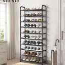 STO STO 10-Tier Shoe Rack with Sturdy Mesh Shelves, Tall Metal Shoe Organizer for Entryway, Closet, Garage, Front Door, Holds 30 Pairs, Free Standing Large Shoe Storage Shelf, Adjustable Feet, Black, 10-Tier Standard