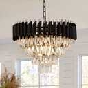 AXILIXI Modern Crystal Chandelier - 20" Crystal Ceiling Pendant Light 4 Tier Raindrop Flush Mount Chandelier in Black and Gold for Entryway, Foyer, Dining Room