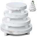 Geetery 4 Pcs Wooden Risers for Display Wood Pedestal Stand Mini Tray Stand Round Wooden Pedestal Holder Rustic Riser for Decor Tiered Tray Decor Home Kitchen, 5/6/7/8 Inch(White)