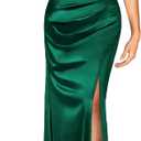 Miusol Women's Sexy Off Shoulder Satin High Split Ruched Style Evening Party Maxi Dress (Green, S)