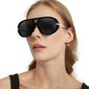 Chicid Oversized Aviator Sunglasses for Women, Tangle Free UV400 Protection Trendy Sun Glasses (A02 Silver Black/Gra Grey)