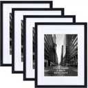 Giftgarden 11x14 Picture Frame Set of 4, Matted to 8x10 or 9x12 Photos with Double Mats, Display 14x11 Poster without Mat, Wall or Tabletop, Black