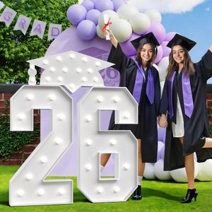 Graduation Decorations Class 2026 White Marquee Numbers 26 Graduation Decorations 4 Feet Tall Large Kindergarten College High School Grad Party Decor Light up Numbers Big Foam Board Backdrop