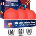 Neporal 625nm Red Light Bulbs for Sleep, 100% Blue Light Blocking Light Bulbs for Melatonin Promoting, A19 LED 9W 60W Equivalent Dim Red Night Light Bulb for Baby Nursery, Sleeping, Reading, 3-Pack