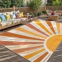 Outdoor Indoor Area Rug Boho Sun Washable Outdoor 8x10 Patio Rugs Medieval Aesthetic Vintage Abstract Art Non-Slip Carpet for Living Room, Patio, Porch, Pool Deck (8x10) (Multicolour)