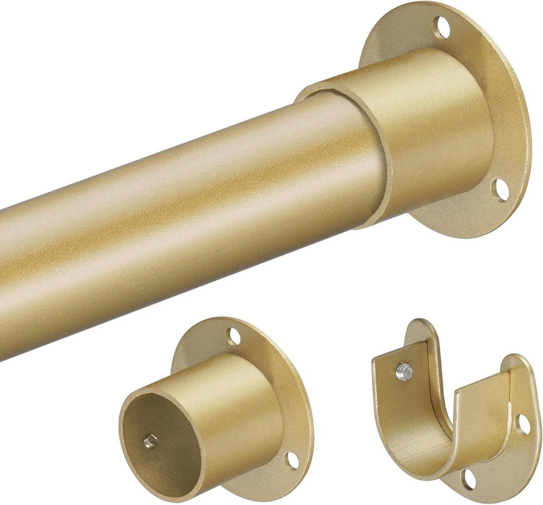 1.3 Inch Diameter Closet Rods for Hanging Clothes 17-39 Inch Adjustable, Metal Heavy Duty Closet Pole, Gold Closet Bar for Hanging Clothes, Suitable for Closet, Wardrobes, Bathroom, Windows