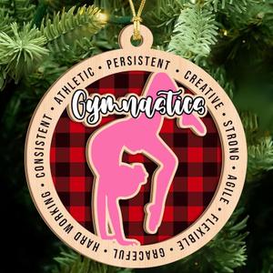 2 x Gymnastics Ornament for Girls  2-Layer Wooden Christmas Ornament for Gymnasts, Plaid Gymnastics Christmas Tree Decor, Gymnast Gifts for Girls 2025
