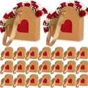 Glenmal 24 Pcs Mother's Day Heart Shaped Flowers Boxes with Handles Empty Kraft Paper Wrap Floral Gift Boxes Bouquet Storage for Wedding Parties