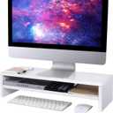 BEYGORM Monitor Stand Riser White, 21.6 inch 2 Tiers Wood Desk Shelf Computer Screen Stand with Storage for Desktop Laptop/Screen/TV/PC/Printer, Desk Shelf Organizer 21.6" L x 7.8" W x 5.2" H