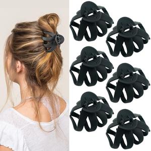 2.8 Inch Medium Octopus Hair Clips for Women, Black Matte Hair Claw Clips for Thin Fine Hair, Strong Hold Non-slip Spider Hairclips Jaw Clip