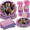 42PCS for Kpop Demon Hunters Birthday Decorations, 20 Plates, 20 Napkins, 1 Backdrop Banner and 1 Tablecover for Boys Girls Demon Hunters Theme Party Supplies