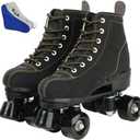 Roller Skates for Women and Men Cowhide High-Top Shoes Classic Double-Row Roller Skate Four-Wheel Roller Skates for Men Girls Unisex Christmas (43 - 10.44in - Women's 9.5 / Men's 8, Black with black wheels)