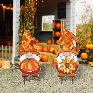 RJZZ 2 Pack Outdoor Thanksgiving Gnomes Fall Yard Signs Thanksgiving Outdoor Decorations 22.5" Fall Yard Stakes Pumpkin Sunflower Harvest Decor for Porch Garden Yard Lawn