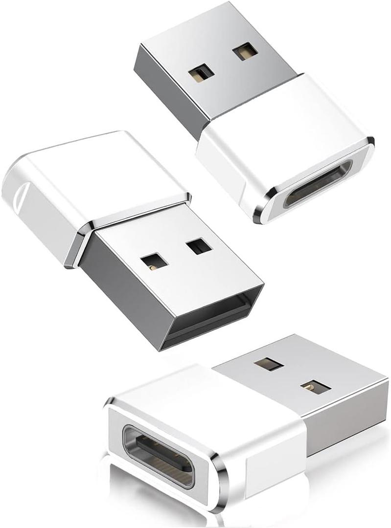 Basesailor USB to USB C Adapter,Apple iPhone 16 15 14 Pro Max Charging Adapter 3Pack,Type C Female to USB A Male Cable Converter for Apple Watch iWatch Series 10 9 8 SE,Airpod 2 3 4,iPad Mini 7 Air 6 (3 Pack, White)