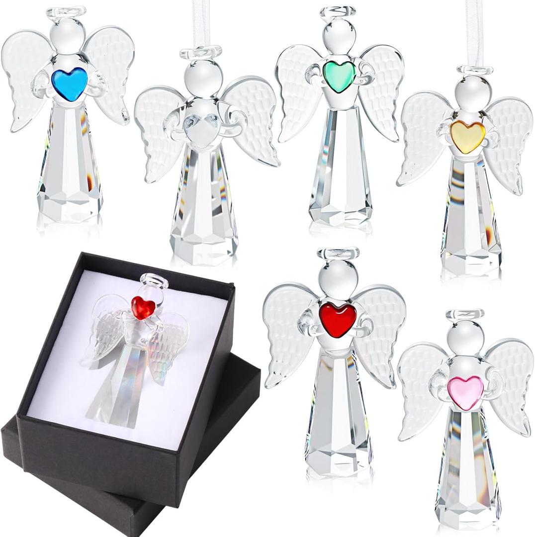 CroBlissful 6 Pcs Crystal Angel Figurine Mother's Day Birthday Gifts Glass Guardian Angel Ornaments Home Decor for Mom Women Men Christian Blessing(Adorable)