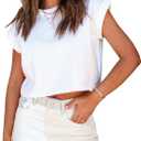 Tankaneo Womens Short Sleeve Cropped T-Shirts Summer Rolled Dolman Sleeve Crop Tops Casual Round Neck Solid Short Basic Tees (White, L)