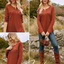 GRACE KARIN Waffle Knit Tops for Women, Long Sleeve Shirts Dressy Casual Tunic Tops, 2025 Fall Work Blouses with Zipper (XX-Large, Caramel)