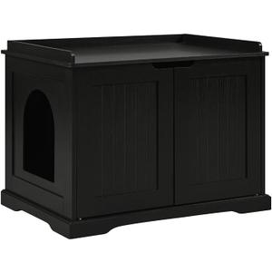 unipaws Black Cat Litter Box Enclosure Furniture, Kitty Hidden Cover, Concealed Dog Proof Litter Boxes Cabinet, Hideaway Litter Box, Cat House