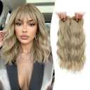 MARJORIE Hair Topper,14inch Wavy Hair Toppers for Women Natural Looking Hairpiece with Wispy Bangs,Volume Booster Wiglet for Full Coverage,Quick Styling for Party/Date Night/Social/Content Creators