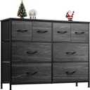 WLIVE Dresser for Bedroom with 8 Drawers, Wide Fabric Dresser for Storage and Organization, Bedroom Dressers, Chest of Drawers for Living Room, Closet, Hallway, Charcoal Black Wood Grain Print