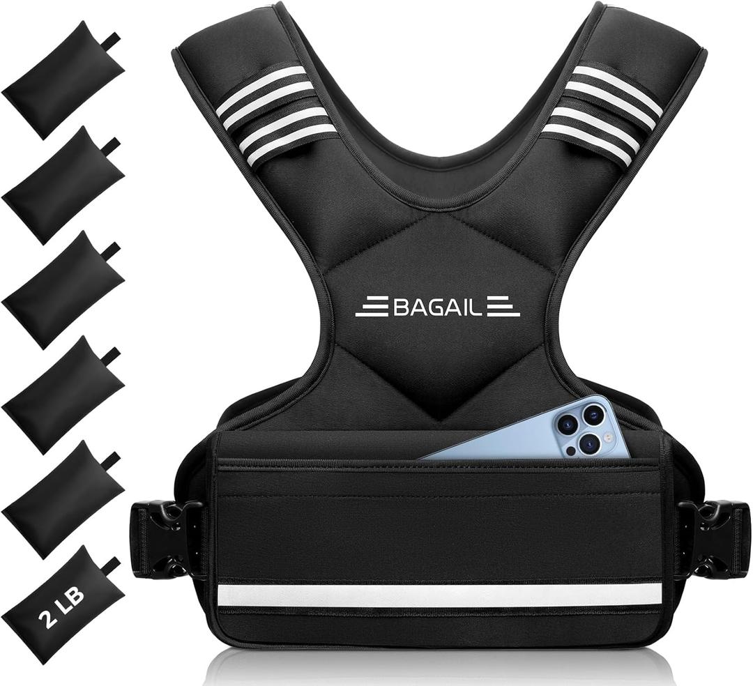 BAGAIL Adjustable Weighted Vest for Women & Men, 4-10lb/12-18lb/20-32lb Weight Vest for Home Workouts with 6 Ironsand Weights, Reflective Rucking Vest for Walking, Running, HIIT & Strength Training (Black)