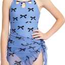 ODASDO Girls Swimsuit One Piece Bathing Suit with Cover Up Skirt for 8-12Y (Blue, S)