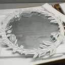 Blue Page Decorative Round Mirror for Wall Decor, White Floral With Flower Frame, Framed Circle Wall Mounted, Accent Iron Circular for Bathroom Sink Hallway Entryway (20"L x 20"W)
