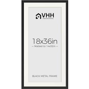 VHH 18x36 Picture Metal Frame with 14x32 Mat,Tempered Glass,Wide Edge, 18x36-1pc-Tempered Glass