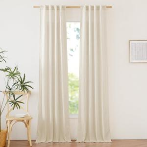 NICETOWN Natural Linen Bedroom Curtains 84 inches Long, Rod Pocket & Back Tab Thick Flax Window Treatments Privacy Assured with Light Filtering for Living Room, W34 x L84, 2 Panels, Natural