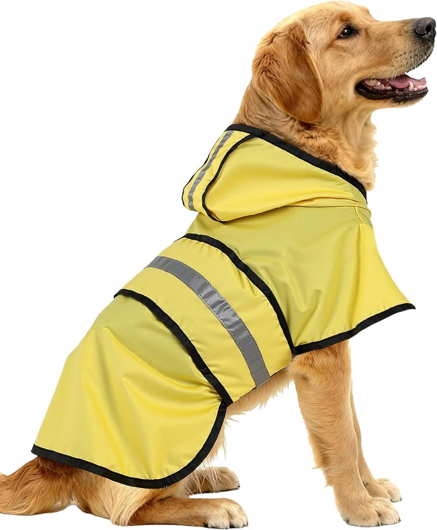 Dog Raincoat Jacket Adjustable Hooded Poncho Lightweight Waterproof Clothes with Strip Reflective Pet Rain Coat for Small to X-Large Dogs (Yellow)