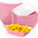 Yinkin 100 Pcs Paper Food Trays Boat Halloween 1lb Disposable Nacho Trays Kraft Paper Boat for Tacos Concession French Fries Snack Hot Dog BBQ Popcorn Wedding Christmas Party Supplies (Pink)