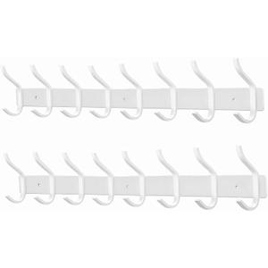 White Wall Hooks Heavy Duty, 23 Inch Coat Hooks Wall Mount with 8 Hooks,2 Packs Wall Hooks Hangers for Entryway, Bathroom - for Hanging Backpack, Bag, Coat, Purse, Hat, Towel, Clothes