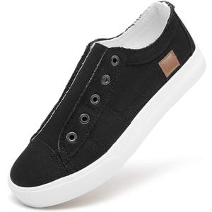 Women's Slip on Shoes Non Slip Fashion Canvas Sneakers Low Top Casual Shoes (Black, US 8)