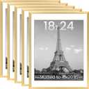 upsimples 18x24 Picture Frame Set of 5, Display Pictures 16x20 with Mat or 18 x 24 Without, Wall Gallery Poster Frames, Gold