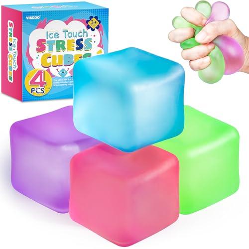 4 Pack Stress Cube, Slow Rising Ice Cube Stress Balls for Adults Kids, Sensory Fidget Toy for Anxiety Relief, Square Shape Squishy Balls for Classroom Prizes, Nice Cube Squishy for Party Favors