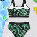 Girls Swimsuits 3 Piece Bathing Suit Allover Printed Criss Cross Bikini Set with Cover Up Skirt Beach Swimwear 7-16 Years