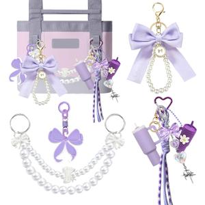 8PCS Tote Bag Decor Kit, Decorative Bow & Pom Pom Accessories, Compatible with YETI Camino 20/35/50 Carryall, Bogg Beach Tote Bags (Purple Plum)