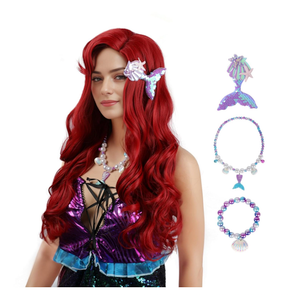 Red Mermaid Wig adult, Red Curly Wig Long, Halloween Costumes Wigs For Women