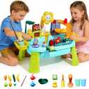 Upgraded Toddler Sand Water Table Toy with Electric Water Pump, Kids Sand Water with Faucet/Play Food Accessories/Fishing Toy, Kitchen Play Sink Toys for Girl Boy Age 3+ (Blue)