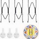3 Pack Plate Hangers for Wall, Suitable for 4-5 inch Art Plate, Stainless Steel Invisible Heavy-Duty Wire Plate Holder with Wall Hooks, Display Hanger for Decorative Plates/Dishes/Platters(Black)