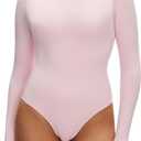NANJI Long Sleeve Bodysuit for Women - Slim Fit Crew Neck Thong Body Suit, Stretch Double Lined Snap Tops, Casual Going Out (S)
