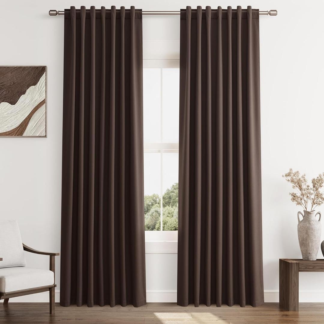 Guken Brown Blackout Curtains 84 Inch Length 2 Panels Set for Living Room Bedroom Back Tab Thermal Insulated 100% Black Out Linen Drapes Room Darkening Window Curtains 52 Inches Width