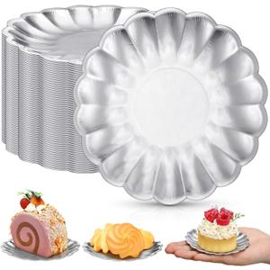 Yungyan 100 Pcs Mini Dessert Plates Cupcake Plates 3.5 Inch Silver Scalloped Rim Mini Paper Dessert Dish for Cake DIY Baking Party Wedding Birthday